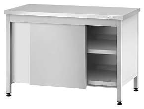 Стол производственный закрытый СПЗп - 1500x600x860 Profi Inox, двери-купе, полка сплошная