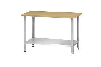 Стол кондитерский СПРн - 1500x800x860 Norma Inox, бук/40 (полка сплошная, ножка угловая)