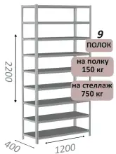Стеллаж MS Strong 220х120х40, 9 полок
