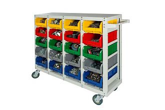 Стеллаж с направляющими мобильный, односторонний, V3-20-125-И 20 ячеек, грузоподъемность 350кг