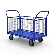 Тележка платформенная с сетчатыми бортами ТС 4 (г/п 300 кг, 1200x600 мм, колеса черная резина 125 мм)